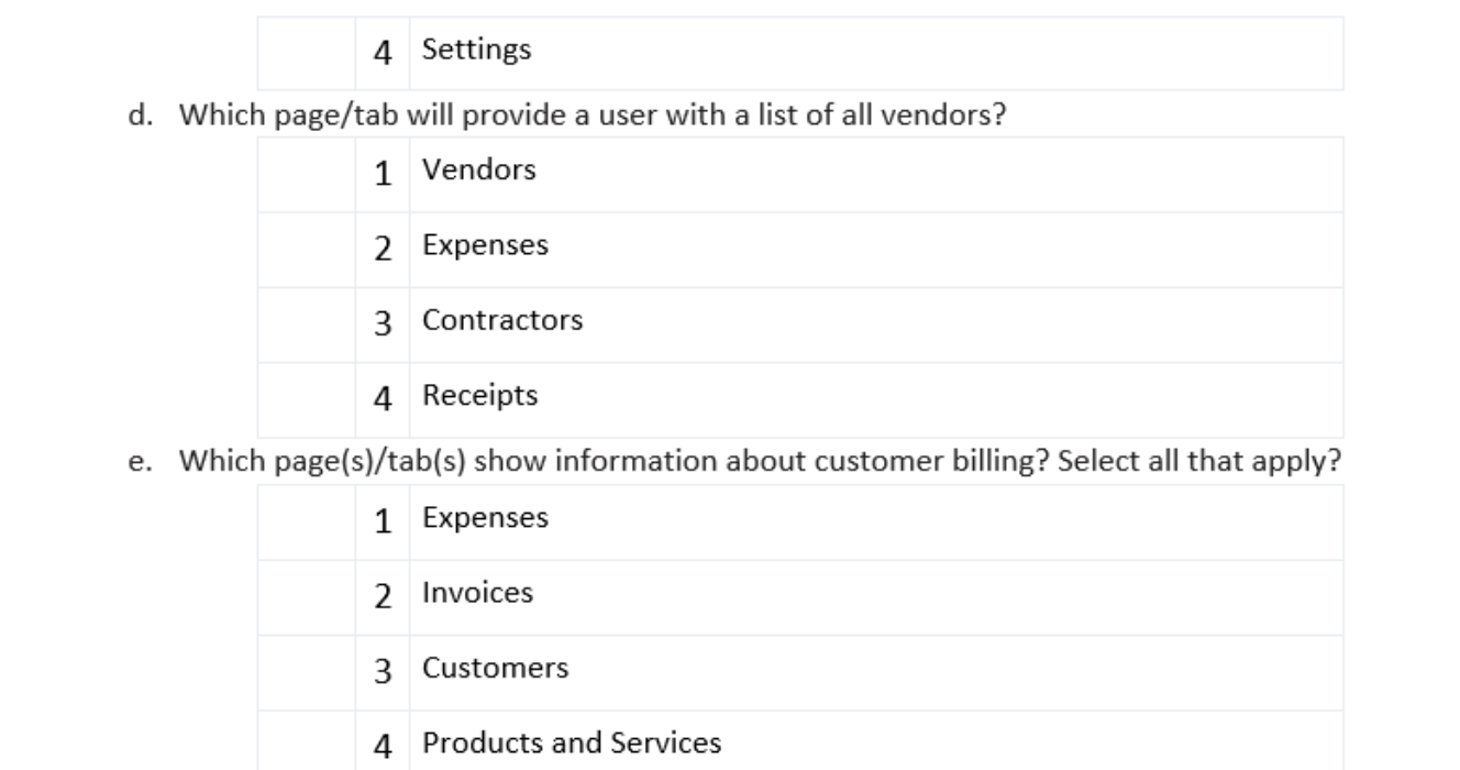 4 Settings d. Which page/tab will provide a user with a list