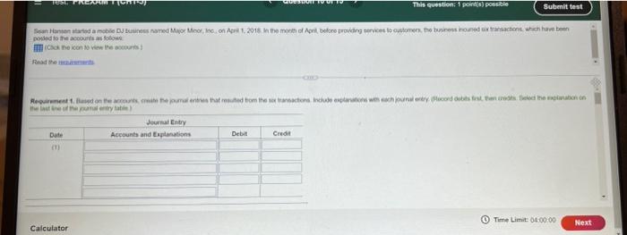 TESL FREA This question: 1 point(s) possible Submit test Sean Hansen started