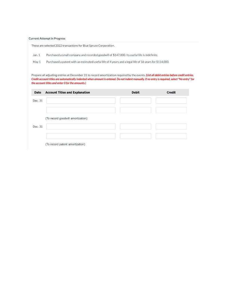 Current Attempt in Progress These are selected 2022 transactions for Blue Spruce