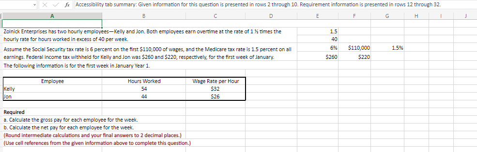 B fx Accessibility tab summary: Given information for this question is presented