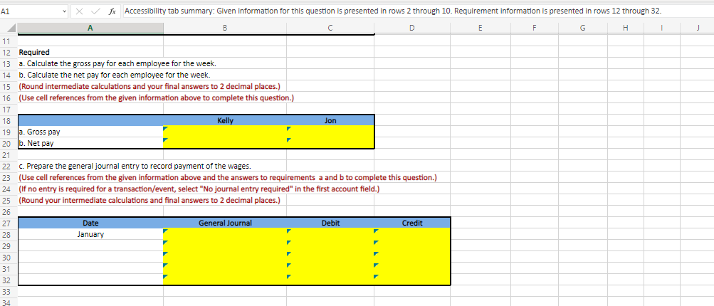 in rows 2 through 10. Requirement information is presented in rows 12