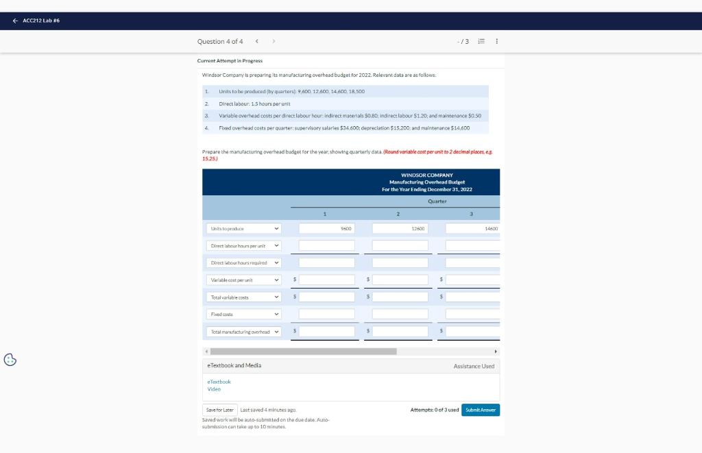 ACC212 Lab #6 Question 4 of 4 > Current Attempt in Progress