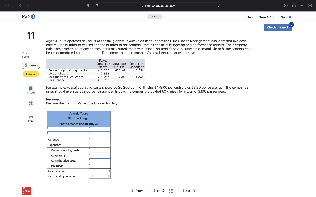 HW9 i B ezto.mheducation.com Saved Help Save & Exit Submit Check my