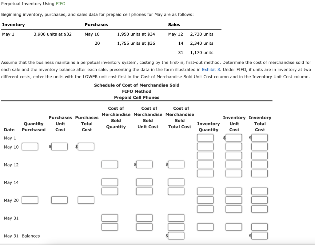 Perpetual Inventory Using FIFO Beginning inventory, purchases, and sales data for prepaid