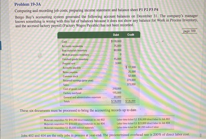 Problem 19-3A Computing and recording job costs; preparing income statement and balance