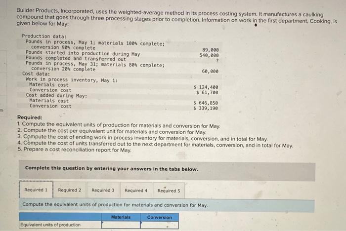 es Builder Products, Incorporated, uses the weighted-average method in its process costing