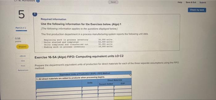 CH 16-homework 5 Seved Help Save & Exit Submit Part 2 of