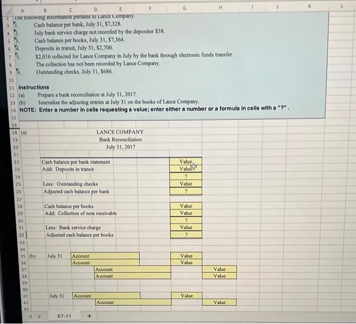 A B C D E 2 The following information pertains to Lance