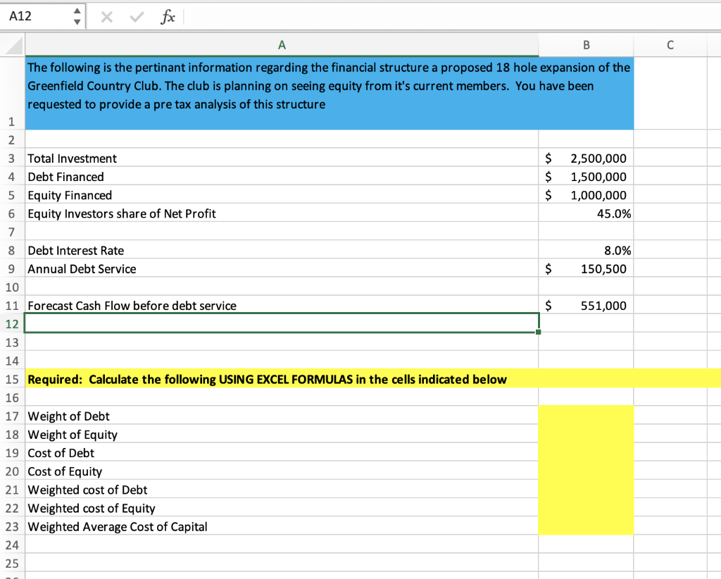 A12 fx 1 2 A B The following is the pertinant information