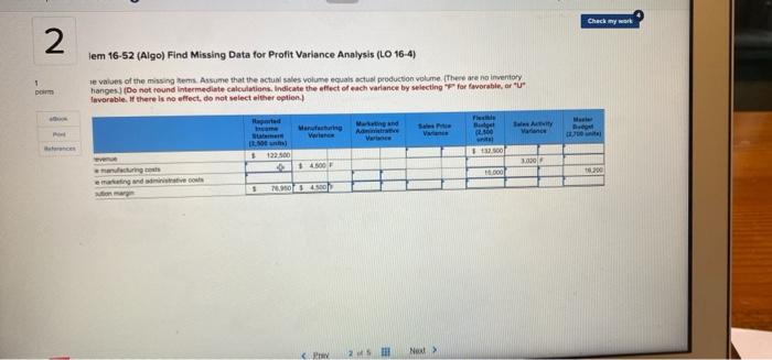 1 D 2 lem 16-52 (Algo) Find Missing Data for Profit Variance