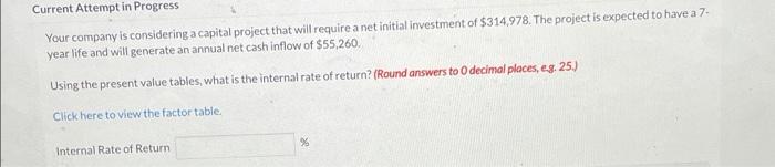 Current Attempt in Progress Your company is considering a capital project that