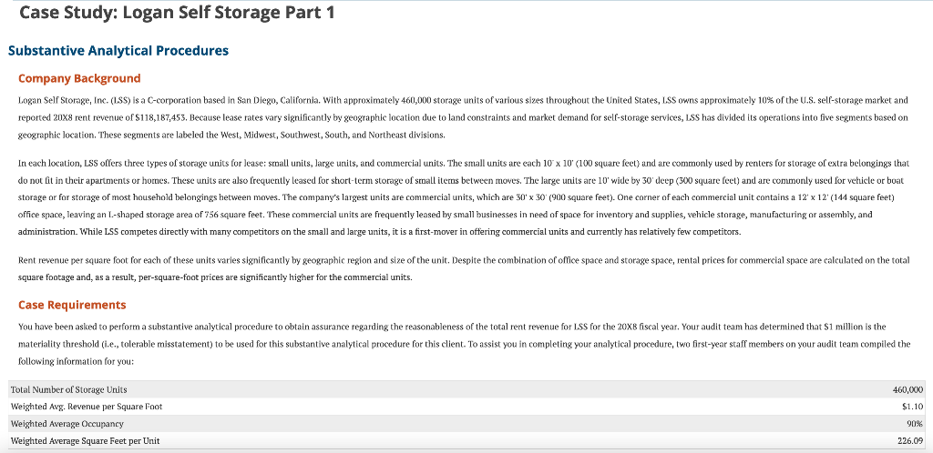 Case Study: Logan Self Storage Part 1 Substantive Analytical Procedures Company Background