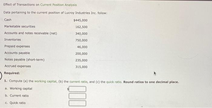 Effect of Transactions on Current Position Analysis Data pertaining to the current