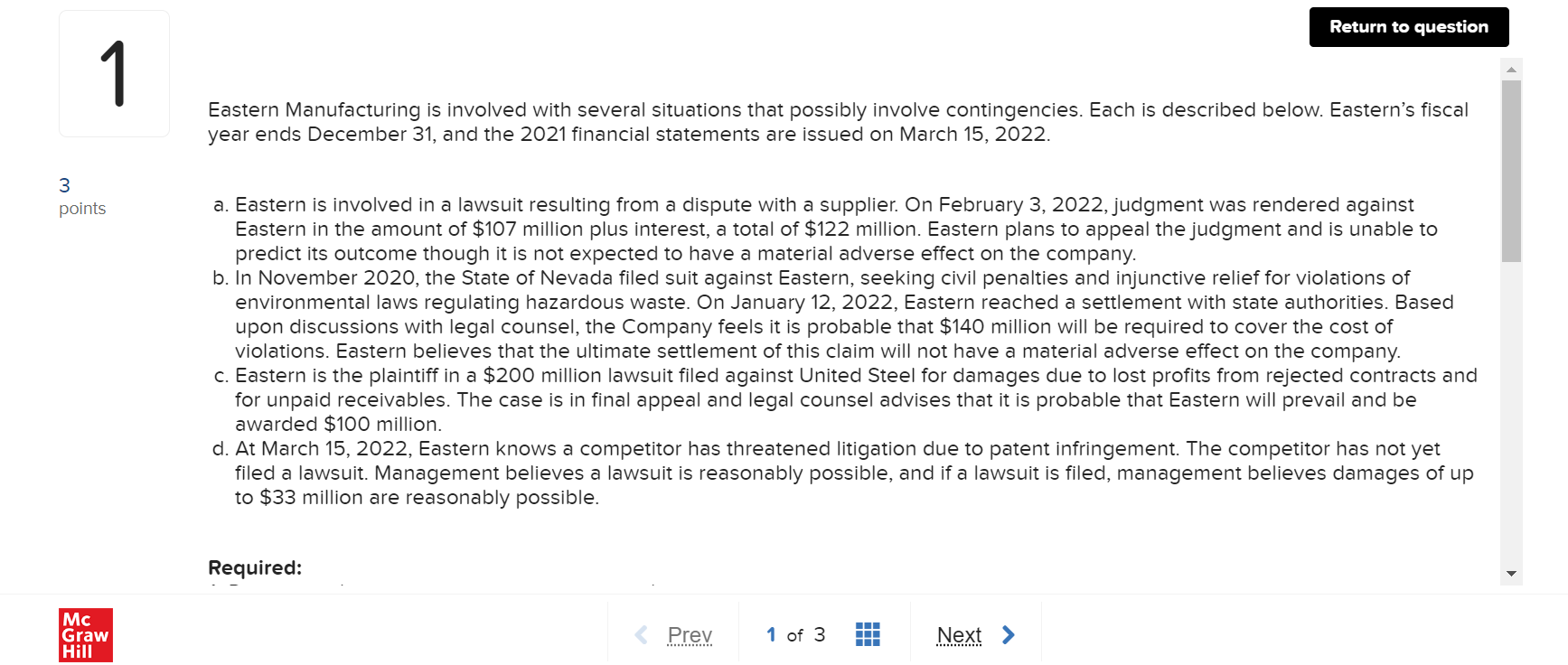 3 1 Return to question Eastern Manufacturing is involved with several situations