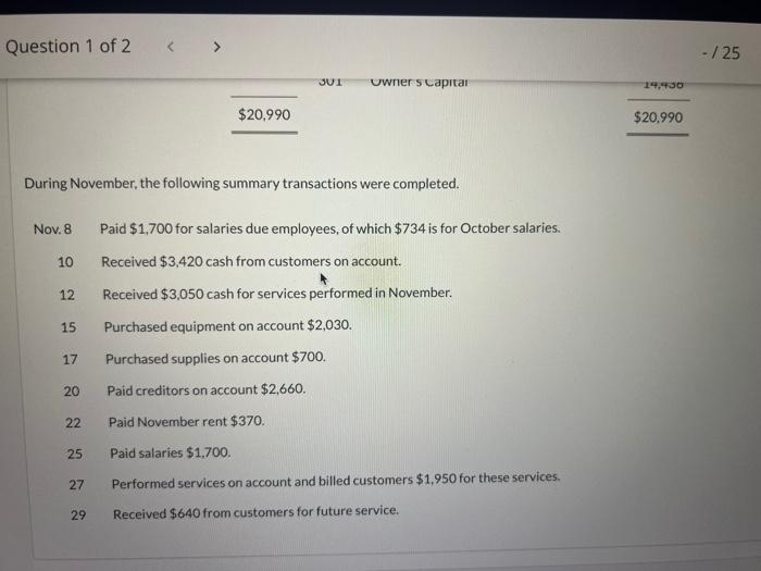 On November 1, 2022, the account balances of Cullumber Equipment Repair were