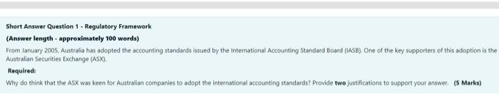 Short Answer Question 1 - Regulatory Framework (Answer length approximately 100 words)