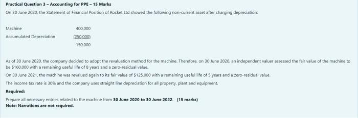 Practical Question 3 - Accounting for PPE - 15 Marks On 30