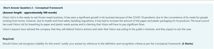 Short Answer Question 2 - Conceptual Framework (Answer length approximately 100 words)