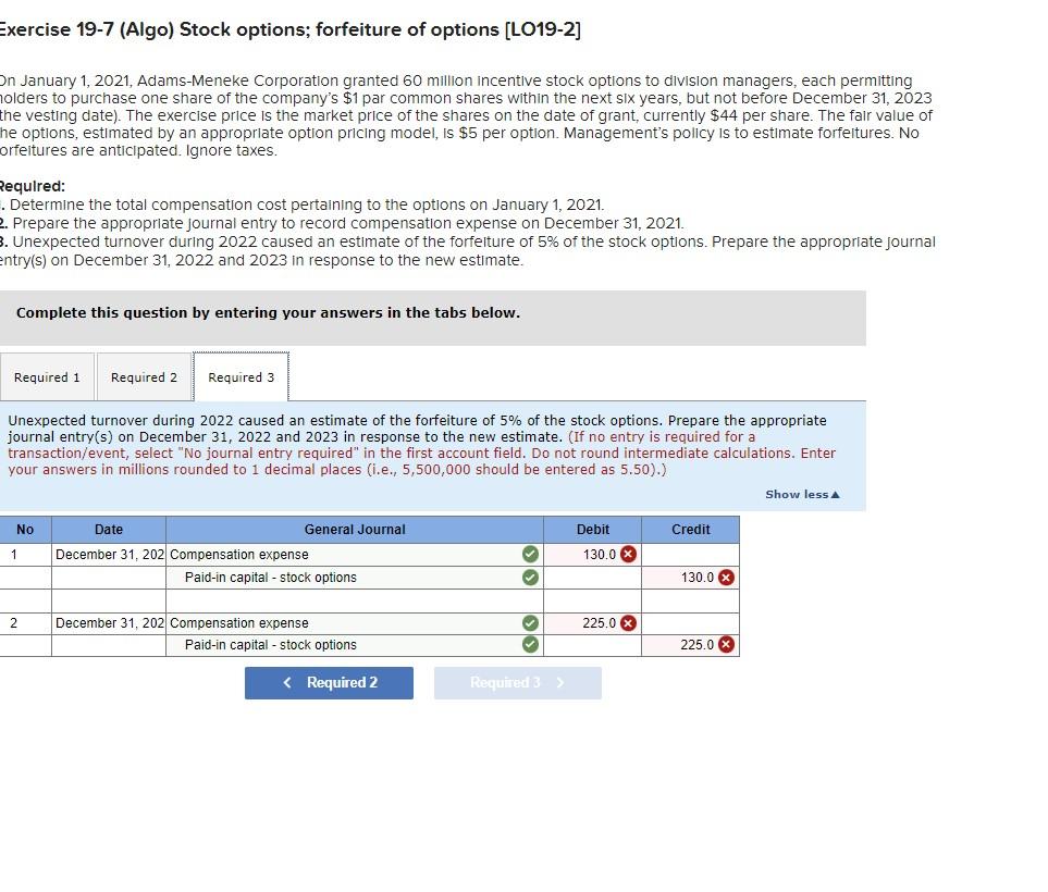 Exercise 19-7 (Algo) Stock options; forfeiture of options [LO19-2] On January 1,