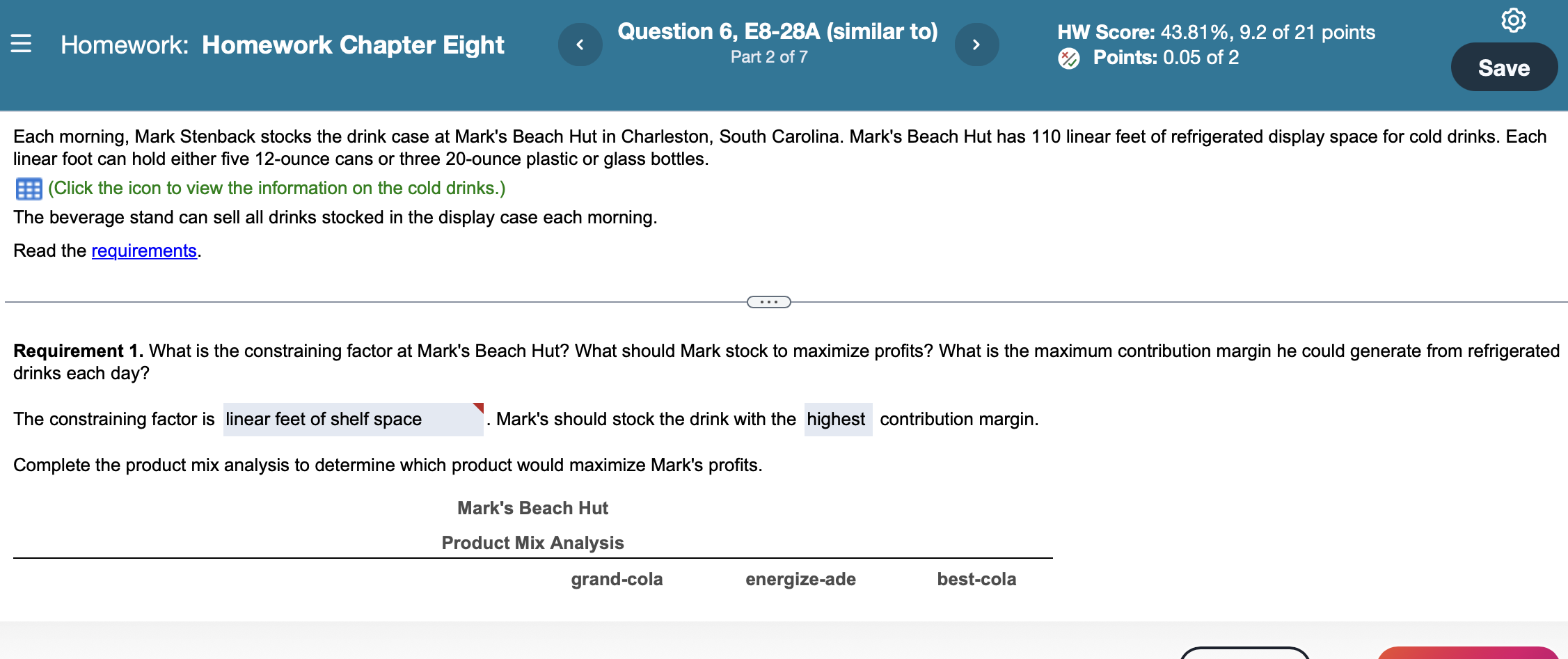 = Homework: Homework Chapter Eight Question 6, E8-28A (similar to) Part 2