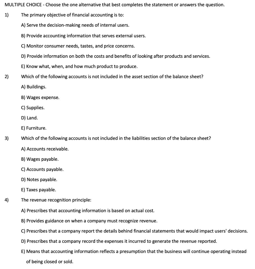 MULTIPLE CHOICE - Choose the one alternative that best completes the statement