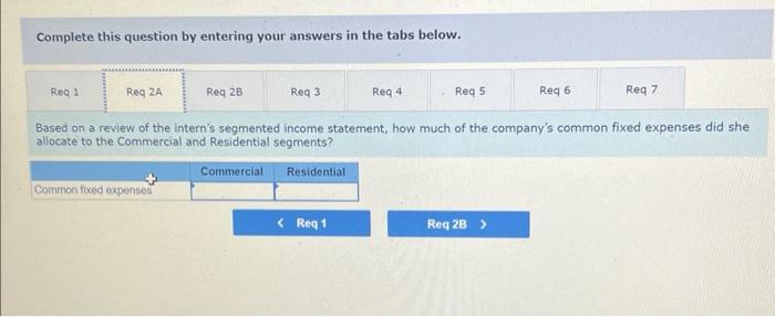and Residential. The company's accounting intern was asked to prepare segmented income