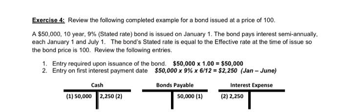 price of 106. T-accts below. The same bond from Exercise 4 is