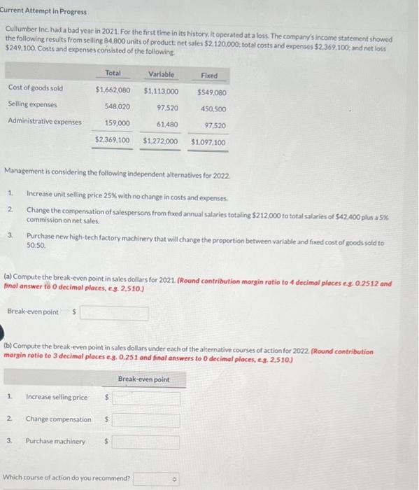 Current Attempt in Progress Cullumber Inc. had a bad year in 2021.