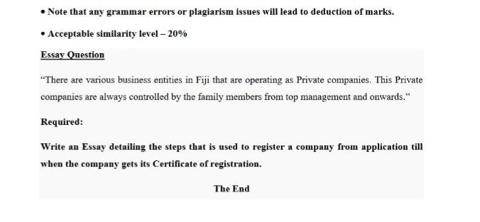 Note that any grammar errors or plagiarism issues will lead to deduction