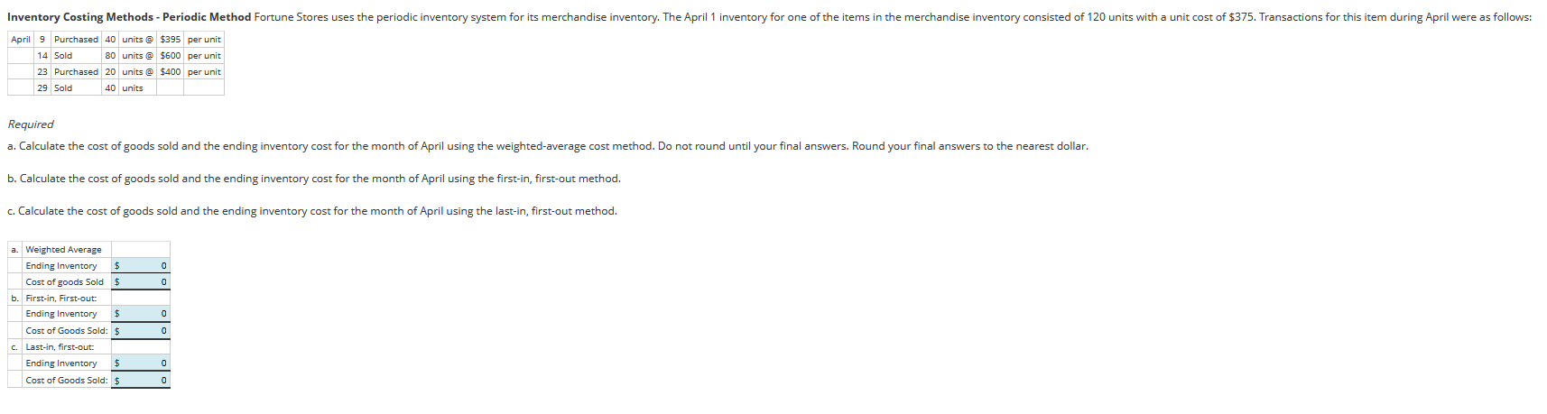 Inventory Costing Methods - Periodic Method Fortune Stores uses the periodic inventory
