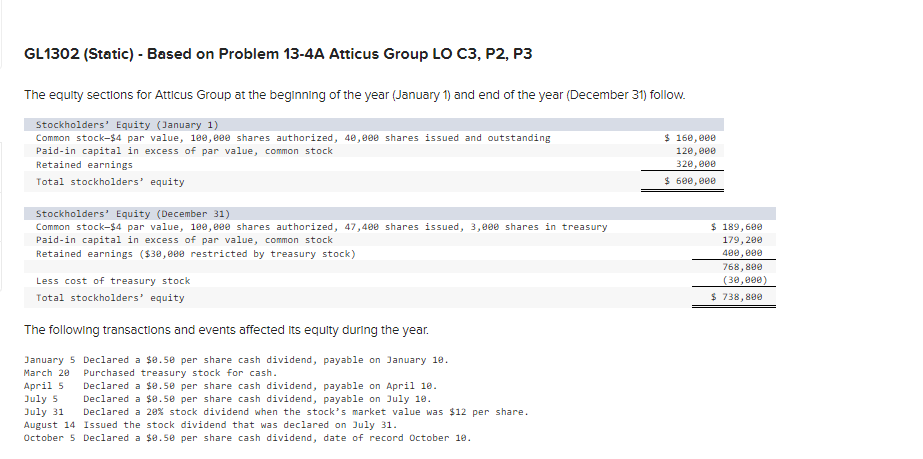 $ 189,600 GL1302 (Static) - Based on Problem 13-4A Atticus Group LO