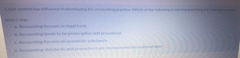 Legal system has influence in developing the accounting practice. Which of the