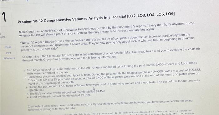 1 pints ebook References Problem 10-32 Comprehensive Variance Analysis in a Hospital