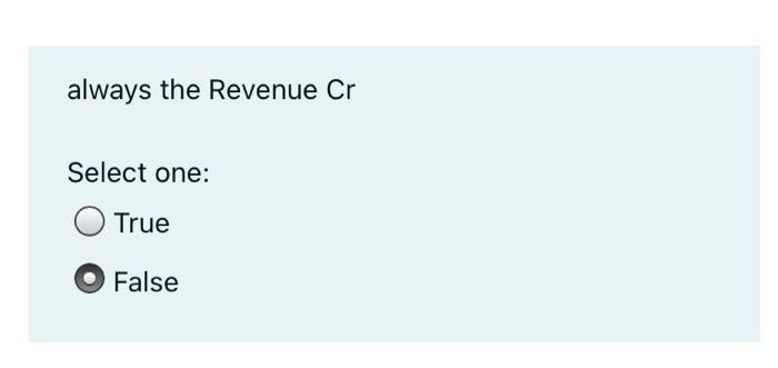 always the Revenue Cr Select one: True False