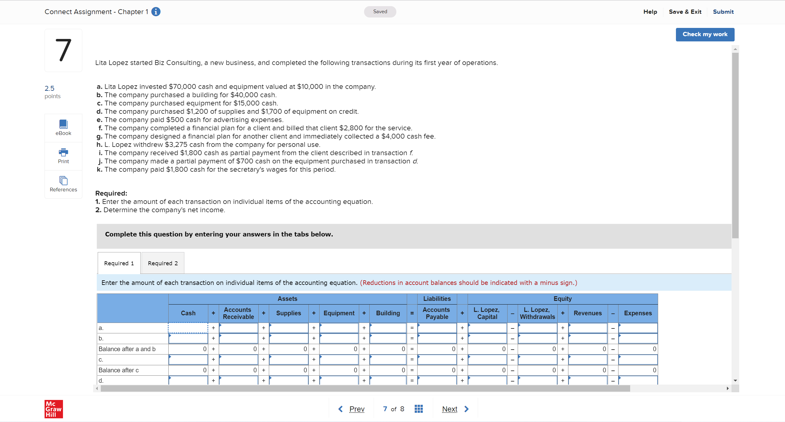 Connect Assignment - Chapter 1 i 7 Saved 2.5 points eBook Print