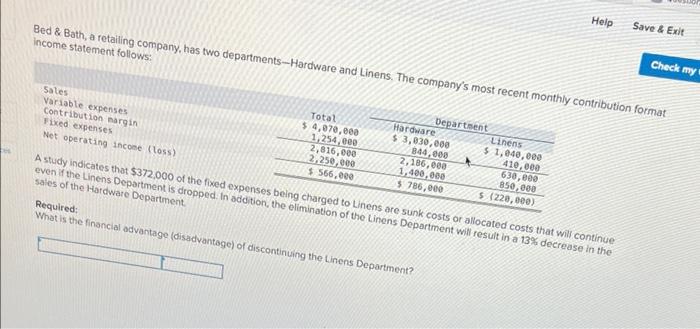 Help Save & Exit Check my w Bed & Bath, a retailing