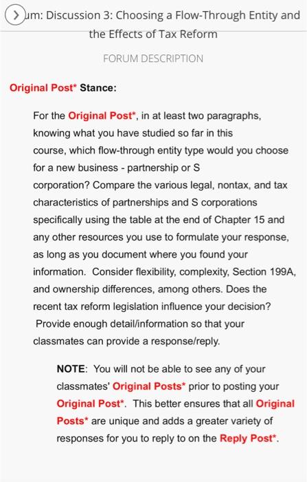 > um: Discussion 3: Choosing a Flow-Through Entity and the Effects of