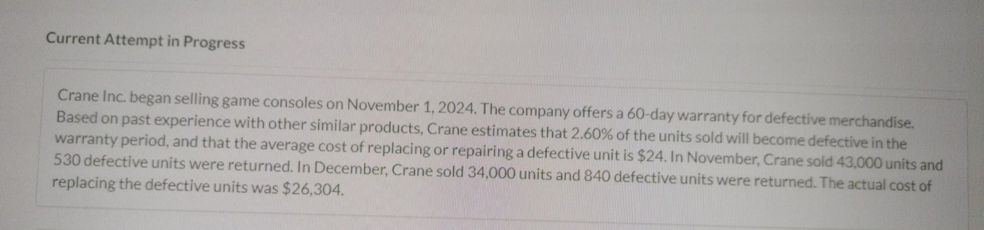 Current Attempt in Progress Crane Inc. began selling game consoles on November