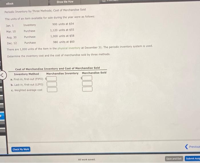 eBook Show Me How Periodic Inventory by Three Methods; Cost of Merchandise