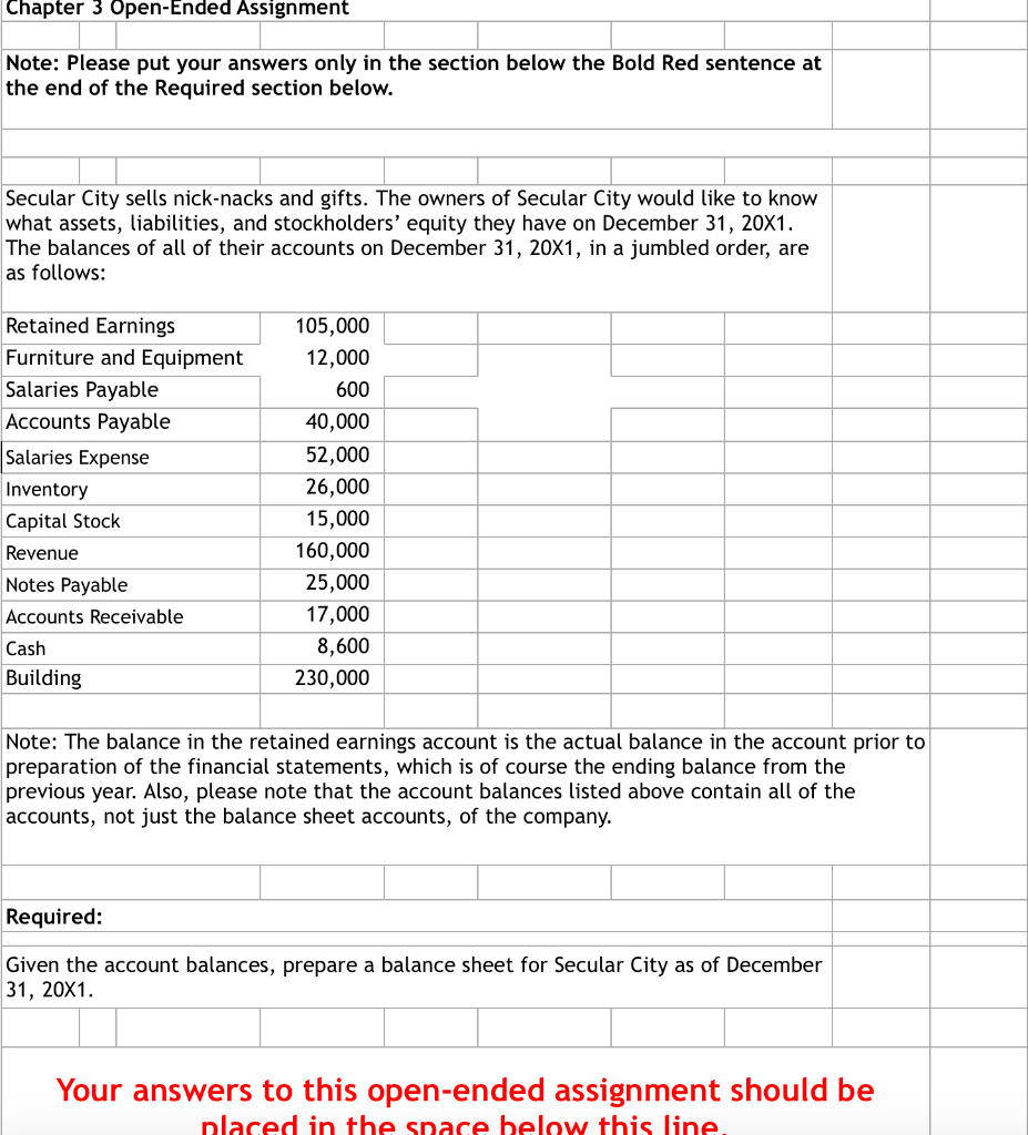 Chapter 3 Open-Ended Assignment Note: Please put your answers only in the