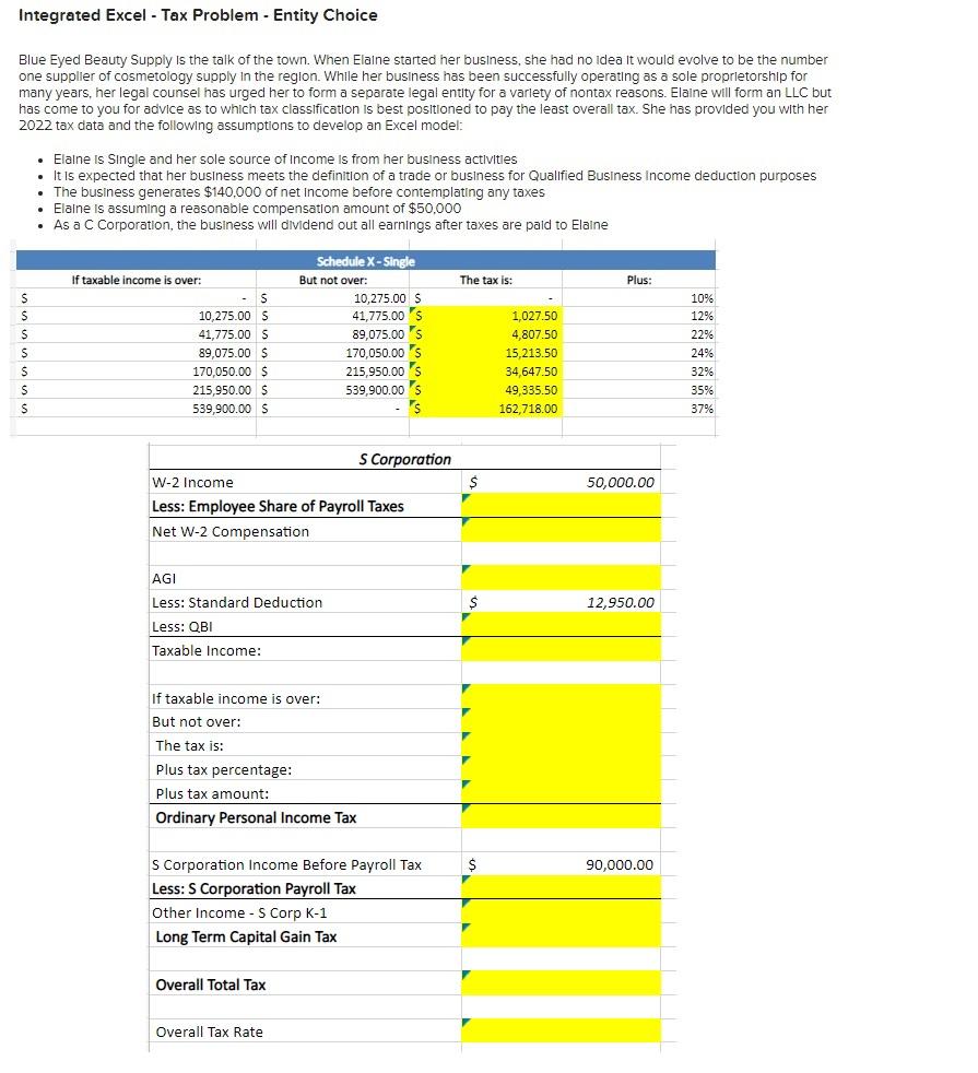 Integrated Excel - Tax Problem - Entity Choice Blue Eyed Beauty Supply