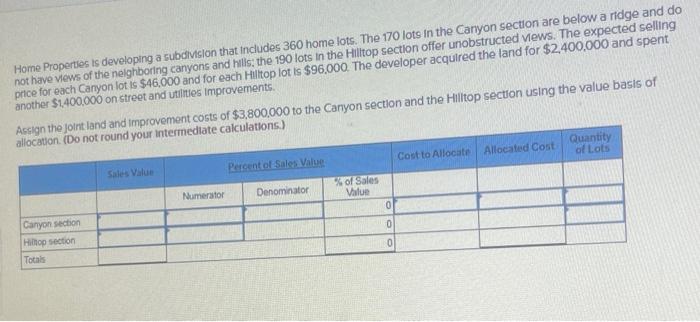 Home Properties is developing a subdivision that includes 360 home lots. The
