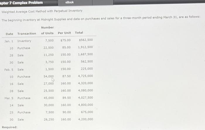 pter 7 Complex Problem eBook Weighted Average Cost Method with Perpetual Inventory