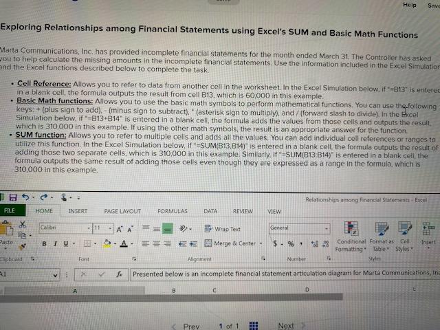 Help Save Exploring Relationships among Financial Statements using Excel's SUM and Basic