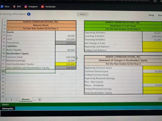 Math Functions Marta Communications, Inc. has provided incomplete financial statements for the