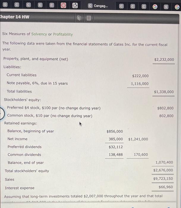 G Chapter 14 HW C C Cengag... C S Six Measures of