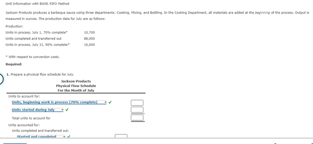Unit Information with BWIP, FIFO Method Jackson Products produces a barbeque sauce