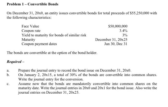 Problem 1-Convertible Bonds On December 31, 20x0, an entity issues convertible bonds
