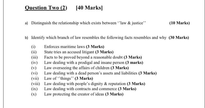 Question Two (2) [40 Marks] a) Distinguish the relationship which exists between