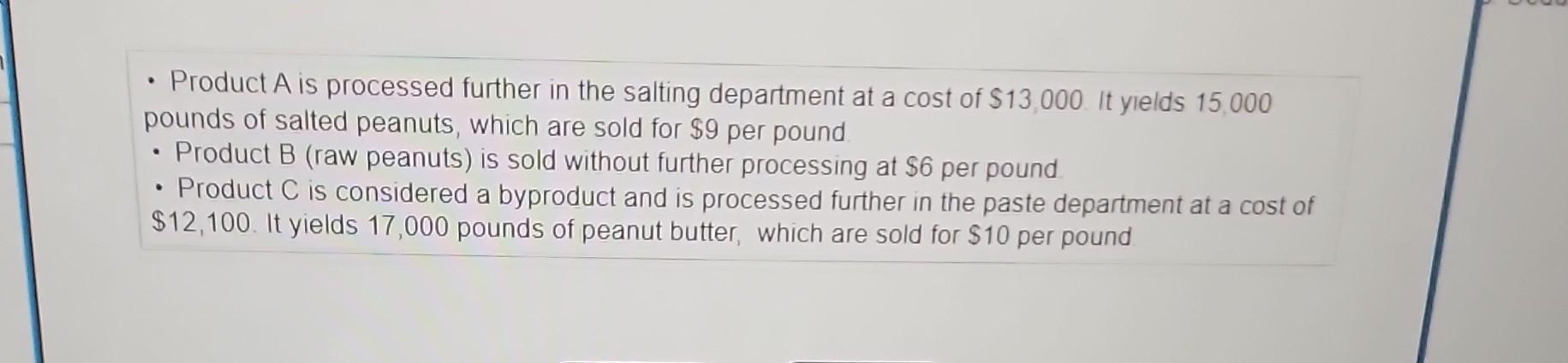 peanuts in the peanuts department at a cost of $228,900 to yield